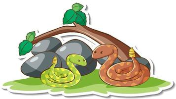 Adesivo de personagem de desenho animado de duas cobras chocalho vetor