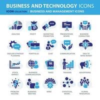 o negócio e gestão ícone definir. ícones para liderança, trabalho em equipe, trabalho e trabalhar, Estatisticas, analytics e anúncio. plano vetor ilustração. azul ícone para o negócio coleção
