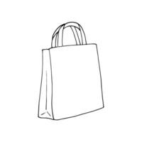 compras papel bolsa. Entrega saco esboço em uma branco isolado fundo. papel saco para mercearia compras. almoço pacote. Shopping vendas, Comprar dentro loja, presente pacote, vetor