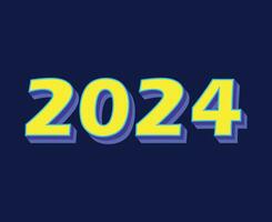 feliz Novo ano 2024 abstrato amarelo e roxa gráfico Projeto vetor logotipo símbolo ilustração com azul fundo