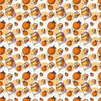 desenho fofo fruta laranja com padrão sem emenda de leite vetor