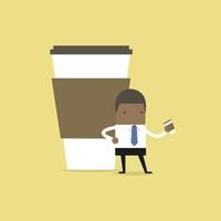 empresário africano tem uma pausa para o café. vetor