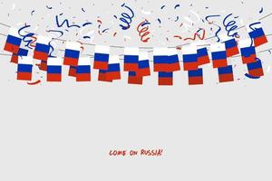bandeira da guirlanda da Rússia com confete em fundo cinza, bandeira de modelo de celebração da Rússia. vetor