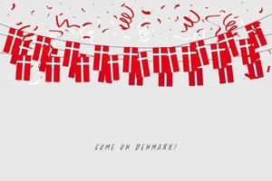 bandeira de festão da Dinamarca com confetes em fundo cinza, pendurar bandeirolas para banner de modelo de celebração da Dinamarca. vetor