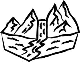 montanha cascata mão desenhado vetor ilustração