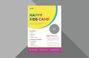 crianças felizes acampamento modelo de panfleto. criança verão acampamento cartaz folheto design. modelo a4, design de brochura, capa, folheto, cartaz, pronto para impressão vetor