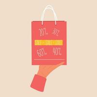 fêmea mão aguarde colorida compras ou presente bolsas. venda definir. diferente porcentagens. vetor