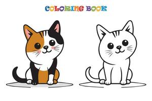 sentado fofa gato com sorriso. coloração livro. vetor