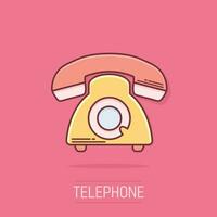 ícone de telefone de desenho vetorial em estilo cômico. pictograma de ilustração de sinal de telefone. conceito de efeito de respingo de negócios de telefone. vetor