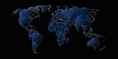 Sombrio azul mundo mapa em Preto fundo vetor
