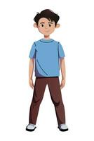 desenho animado estudante personagem. em pé autoconfiante aluno garoto. vetor ilustração do uma amigáveis pequeno Garoto avatar.