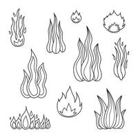conjunto de chamas de fogo doodle. vetor