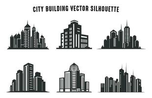 cidade construção silhueta vetor definir, cidade edifícios logotipo vetor ícone agrupar