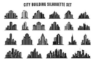 cidade construção silhueta vetor definir, cidade edifícios logotipo vetor ícone agrupar