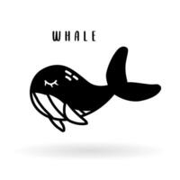 desenho animado baleia animal isolado em branco. fofa ícone personagem, vetor jardim zoológico, animais selvagens poster.