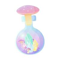 desenho animado mundo dentro uma garrafa, poção e cogumelo, Magia poção vetor