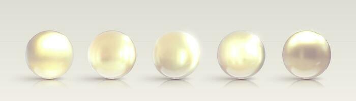 conjunto do pérola 3d esferas bola com reflexão realista estilo. pérola lustroso miçangas isolado em branco fundo. 3d elementos para Projeto. vetor ilustração