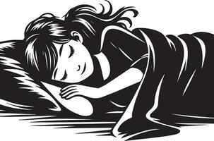 uma menina dormindo em a cama vetor silhueta