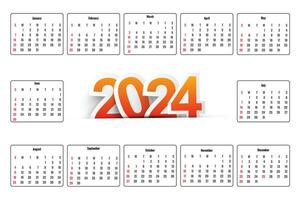 lindo colorida 2024 Inglês calendário modelo Projeto vetor