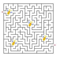 um labirinto quadrado. colete todas as abelhas e encontre uma maneira de sair do labirinto. ilustração em vetor plana isolada simples.