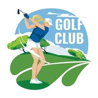 golfe mulher em uma verde grama. profissional Esportes competições e saúde hobbies. vetor plano ilustração