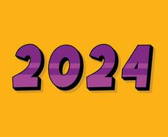 feliz Novo ano 2024 abstrato Preto e roxa gráfico Projeto vetor logotipo símbolo ilustração com amarelo fundo