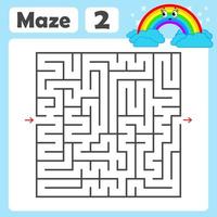 um labirinto quadrado. jogo de desenvolvimento para crianças. ilustração isolada plana vetorial colorida. com um desenho bonito do arco-íris. vetor