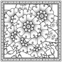 contorno padrão de flor quadrada no estilo mehndi para página de livro de colorir vetor