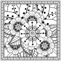 contorno padrão de flor quadrada no estilo mehndi para página de livro de colorir vetor