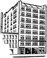 oito história apartamento construção vintage ilustração. vetor