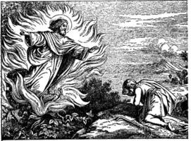 Moisés e a queimando arbusto vintage ilustração. vetor