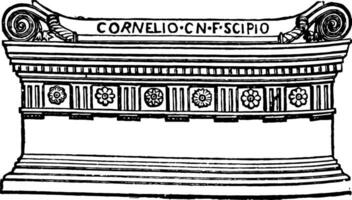 romano sarcófago túmulo, uma caixão ou túmulo do pedra, vintage gravação. vetor