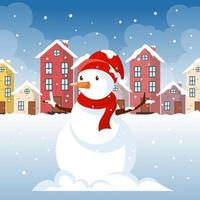 boneco de neve na cidade durante o inverno vetor