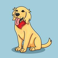 dourado retriever cachorro, vestindo uma vermelho bandana, é sentado, vetor ilustração.