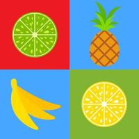 conjunto de frutas coloridas de dar água na boca isoladas. alimento tropical brilhante. limão, lima, abacaxi, kiwi, banana. ilustração vetorial plana simples. vetor