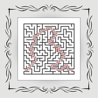 labirinto quadrado abstrato em moldura vintage. jogo para crianças. quebra-cabeça para crianças. uma entrada, uma saída. enigma do labirinto. ilustração em vetor plana isolada no fundo branco. com resposta.