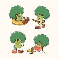 conjunto do tradicional brócolis desenho animado ilustração com variado poses e expressões vetor