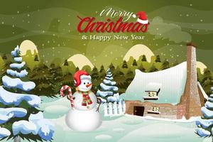 Feliz Ano Novo Feliz Natal Cartão Com Boneco De Neve Winter Village vetor