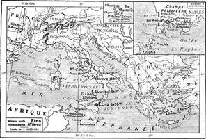 mapa do vulcões do a Mediterrâneo, Itália, Grécia, vintage en vetor