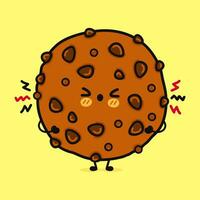 Bravo chocolate biscoitos personagem. vetor mão desenhado desenho animado kawaii personagem ilustração ícone. isolado em amarelo fundo. triste chocolate biscoitos personagem conceito