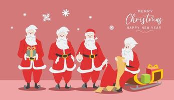 Feliz Natal e feliz ano novo cartão com design de personagem engraçado e feliz de Papai Noel bonito em estilo simples. ilustração vetorial vetor
