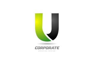 Ícone de design do alfabeto da letra u do logotipo verde preto para negócios vetor