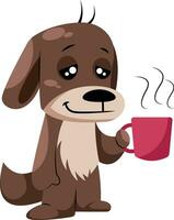 Castanho fofa cachorro segurando primeiro café caneca vetor ilustração em uma branco fundo