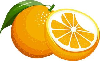 desenho animado laranja com uma verde folha laranja e amarelo metade a laranja vetor ilustração em branco fundo.