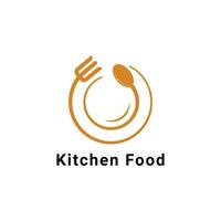 cozinha Comida vetor logotipo Projeto idéia com colher, garfo e prato símbolo círculo forma
