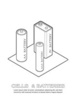 ilustração vetorial de arte de linha de diferentes baterias vetor