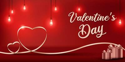 feliz dia dos namorados dia saudações com uma 3d coração silhueta em uma brilhante vermelho fundo. vetor