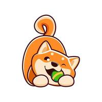 desenho animado kawaii fofa animal Shiba inu cachorro roer bola vetor