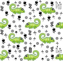 engraçado verde iguana desatado padronizar com fofa animal. pode estar usava para tecidos, papeis de parede. vetor