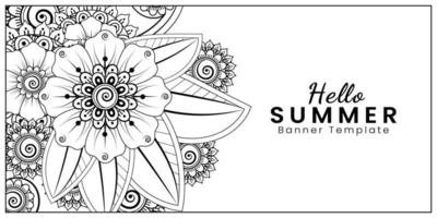 Olá, modelo de banner de verão com flor mehndi vetor